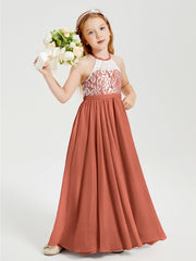 Abiti Da Damigella Lunghi In Chiffon Top In Pizzo Ruggine