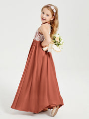 Abiti Da Damigella Lunghi In Chiffon Top In Pizzo Ruggine