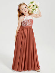 Abiti Da Damigella Lunghi In Chiffon Top In Pizzo Ruggine