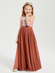 Abiti Da Damigella Lunghi In Chiffon Top In Pizzo Ruggine