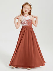 Abiti Da Damigella Lunghi In Chiffon Top In Pizzo Ruggine