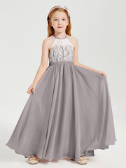 Abiti Da Damigella Lunghi In Chiffon Top In Pizzo Argento
