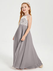 Abiti Da Damigella Lunghi In Chiffon Top In Pizzo Argento
