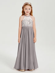 Abiti Da Damigella Lunghi In Chiffon Top In Pizzo Argento