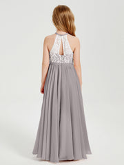 Abiti Da Damigella Lunghi In Chiffon Top In Pizzo Argento