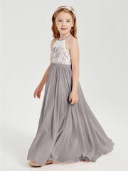 Abiti Da Damigella Lunghi In Chiffon Top In Pizzo Argento