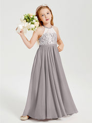 Abiti Da Damigella Lunghi In Chiffon Top In Pizzo Argento