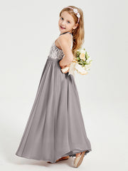 Abiti Da Damigella Lunghi In Chiffon Top In Pizzo Argento