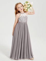 Abiti Da Damigella Lunghi In Chiffon Top In Pizzo Argento