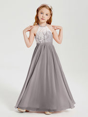 Abiti Da Damigella Lunghi In Chiffon Top In Pizzo Argento