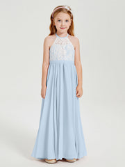 Abiti Da Damigella Lunghi In Chiffon Top In Pizzo Blu Cielo