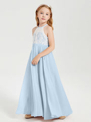 Abiti Da Damigella Lunghi In Chiffon Top In Pizzo Blu Cielo