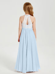 Abiti Da Damigella Lunghi In Chiffon Top In Pizzo Blu Cielo