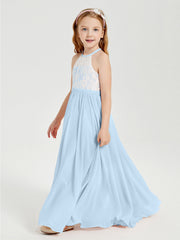 Abiti Da Damigella Lunghi In Chiffon Top In Pizzo Blu Cielo