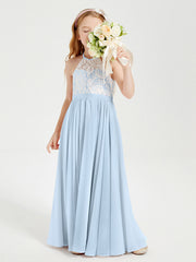 Abiti Da Damigella Lunghi In Chiffon Top In Pizzo Blu Cielo