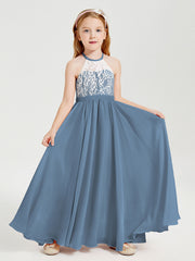Abiti Da Damigella Lunghi In Chiffon Top In Pizzo Blu Ardesia