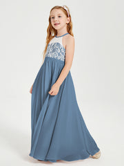 Abiti Da Damigella Lunghi In Chiffon Top In Pizzo Blu Ardesia