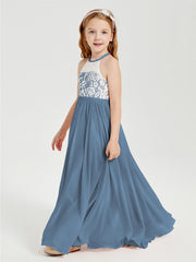 Abiti Da Damigella Lunghi In Chiffon Top In Pizzo Blu Ardesia