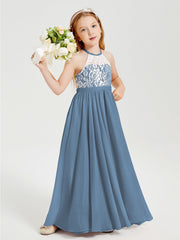 Abiti Da Damigella Lunghi In Chiffon Top In Pizzo Blu Ardesia