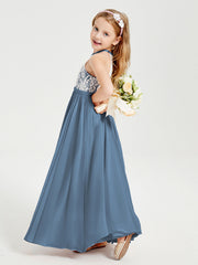 Abiti Da Damigella Lunghi In Chiffon Top In Pizzo Blu Ardesia