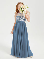 Abiti Da Damigella Lunghi In Chiffon Top In Pizzo Blu Ardesia