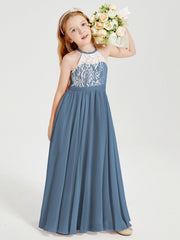 Abiti Da Damigella Lunghi In Chiffon Top In Pizzo Blu Ardesia