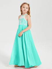 Abiti Da Damigella Lunghi In Chiffon Top In Pizzo Azzurro Spa