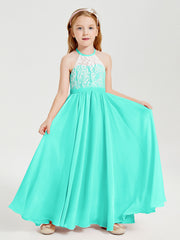 Abiti Da Damigella Lunghi In Chiffon Top In Pizzo Azzurro Spa