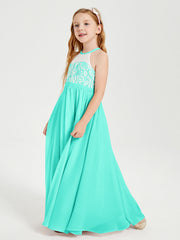 Abiti Da Damigella Lunghi In Chiffon Top In Pizzo Azzurro Spa