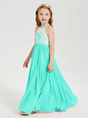 Abiti Da Damigella Lunghi In Chiffon Top In Pizzo Azzurro Spa