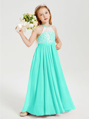 Abiti Da Damigella Lunghi In Chiffon Top In Pizzo Azzurro Spa