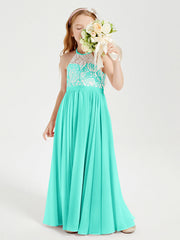 Abiti Da Damigella Lunghi In Chiffon Top In Pizzo Azzurro Spa