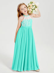 Abiti Da Damigella Lunghi In Chiffon Top In Pizzo Azzurro Spa