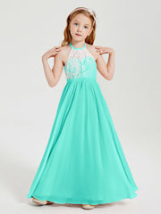 Abiti Da Damigella Lunghi In Chiffon Top In Pizzo Azzurro Spa