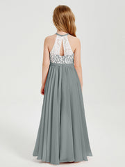 Abiti Da Damigella Lunghi In Chiffon Top In Pizzo Grigio Acciaio