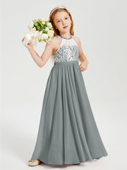 Abiti Da Damigella Lunghi In Chiffon Top In Pizzo Grigio Acciaio