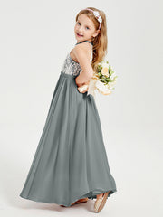 Abiti Da Damigella Lunghi In Chiffon Top In Pizzo Grigio Acciaio