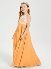 Abiti Da Damigella Lunghi In Chiffon Top In Pizzo Mandarino