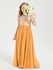 Abiti Da Damigella Lunghi In Chiffon Top In Pizzo Mandarino