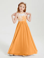 Abiti Da Damigella Lunghi In Chiffon Top In Pizzo Mandarino