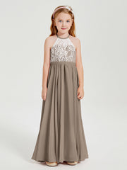 Abiti Da Damigella Lunghi In Chiffon Top In Pizzo Tortora