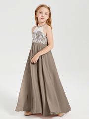 Abiti Da Damigella Lunghi In Chiffon Top In Pizzo Tortora