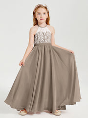 Abiti Da Damigella Lunghi In Chiffon Top In Pizzo Tortora