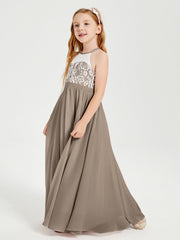 Abiti Da Damigella Lunghi In Chiffon Top In Pizzo Tortora
