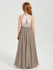 Abiti Da Damigella Lunghi In Chiffon Top In Pizzo Tortora