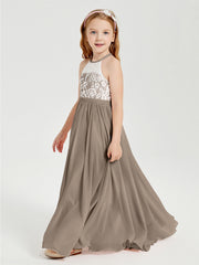 Abiti Da Damigella Lunghi In Chiffon Top In Pizzo Tortora