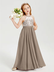 Abiti Da Damigella Lunghi In Chiffon Top In Pizzo Tortora