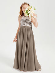 Abiti Da Damigella Lunghi In Chiffon Top In Pizzo Tortora