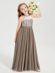 Abiti Da Damigella Lunghi In Chiffon Top In Pizzo Tortora