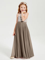Abiti Da Damigella Lunghi In Chiffon Top In Pizzo Tortora